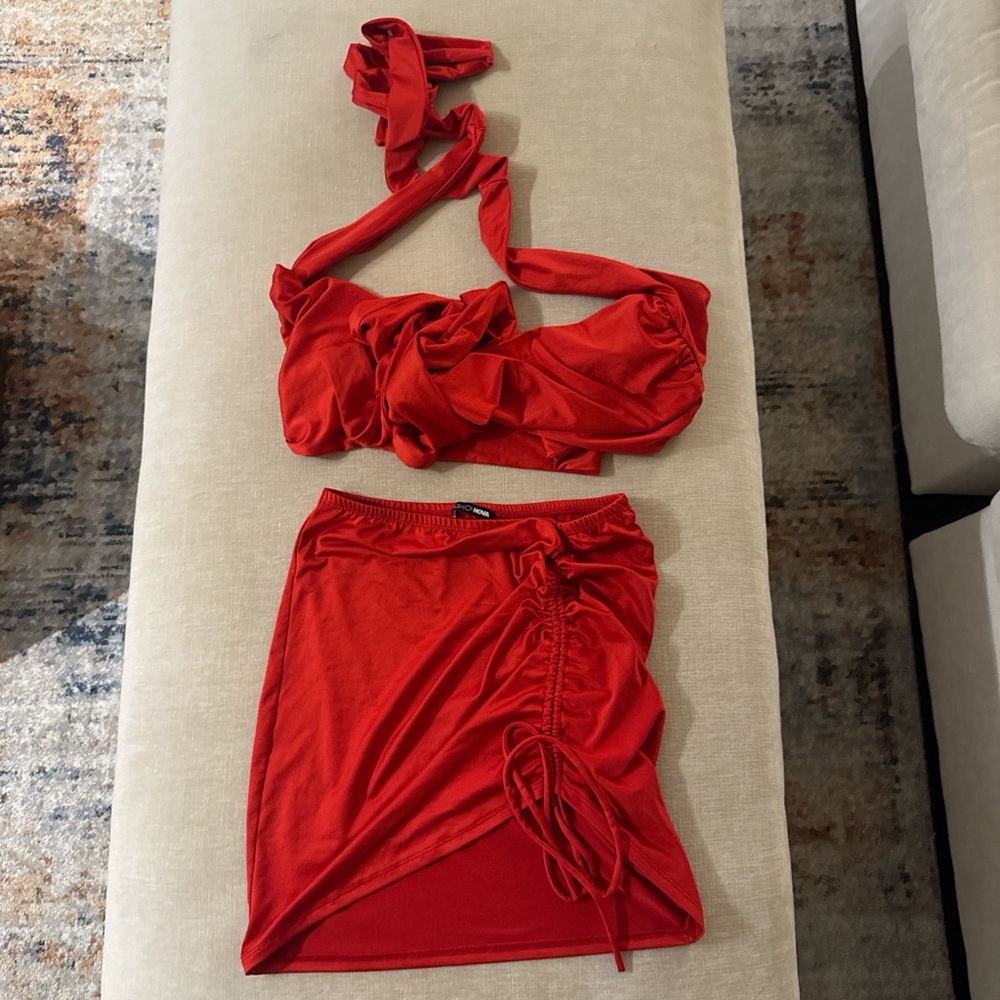 Fashion Nova Bold Red Skirt Set